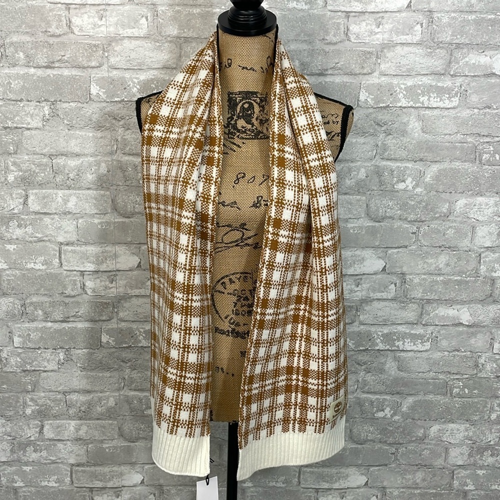 Timberlands Timberland Wheat/White Plaid Knit Scarf